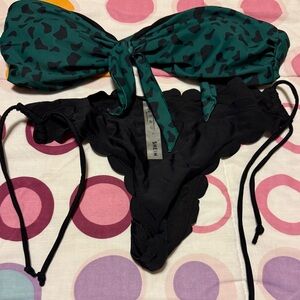 SHEIN Green and Black Bikini Set